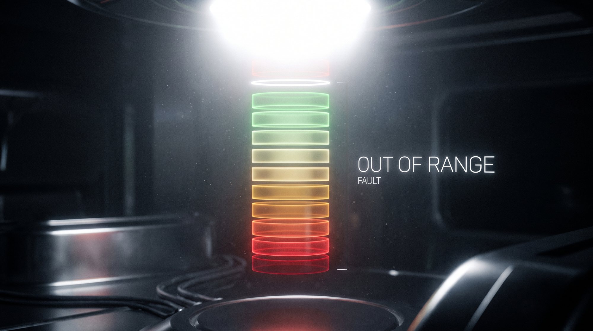 Sable field monitor: a glowing indicator column reading out of range